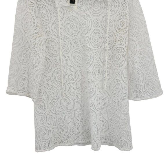 Laundry by Shelli Segal Swimsuit Coverup S White Lace 3/4 Sleeve Tunic Tie Neck - Picture 8 of 14